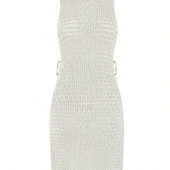 White Women's Sexy Backless Knit Mini Dress Cut Out Circle Beachwear - Picture 5 of 7